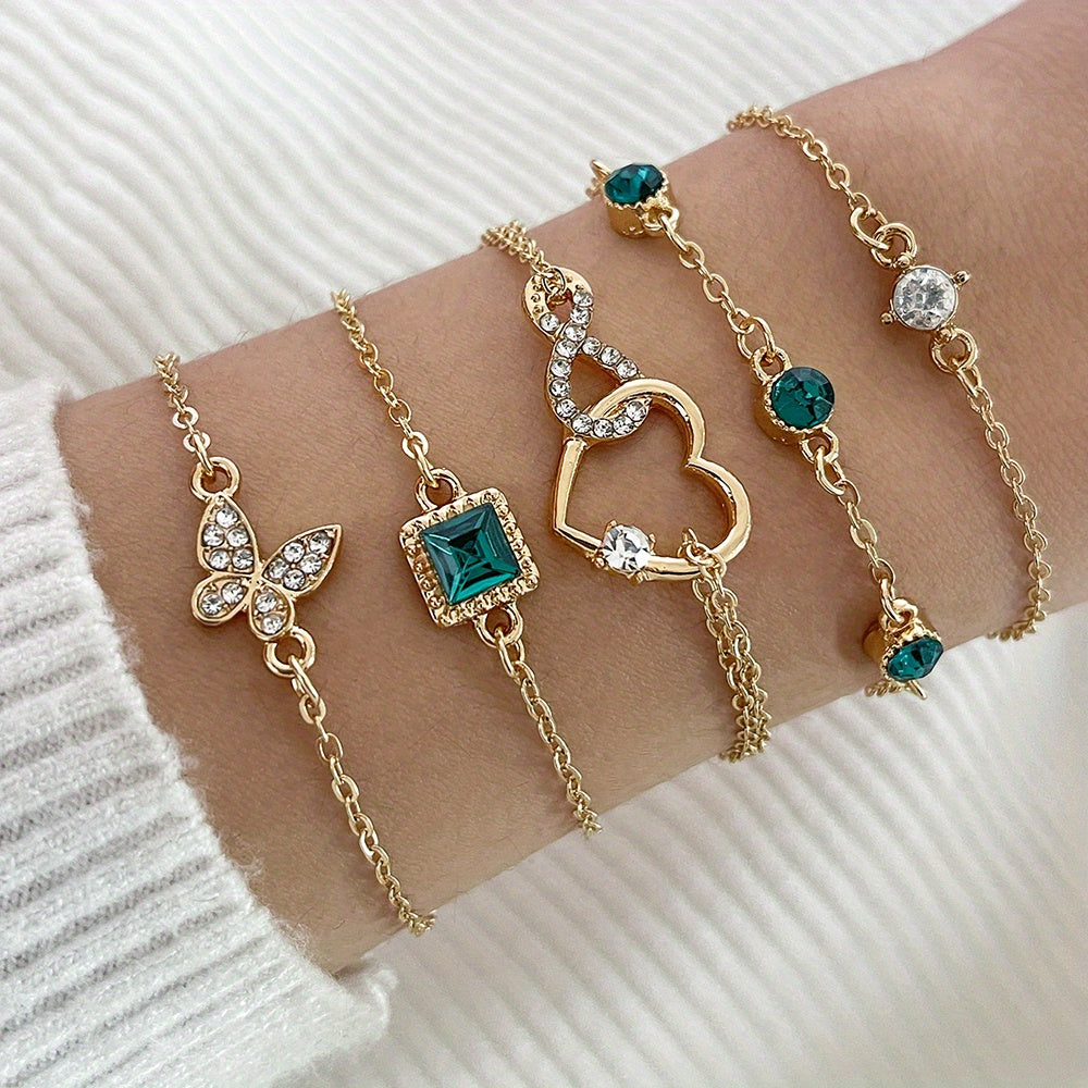 Retro Elegant Fashion Bracelet  Diamond  Infinite  Green
