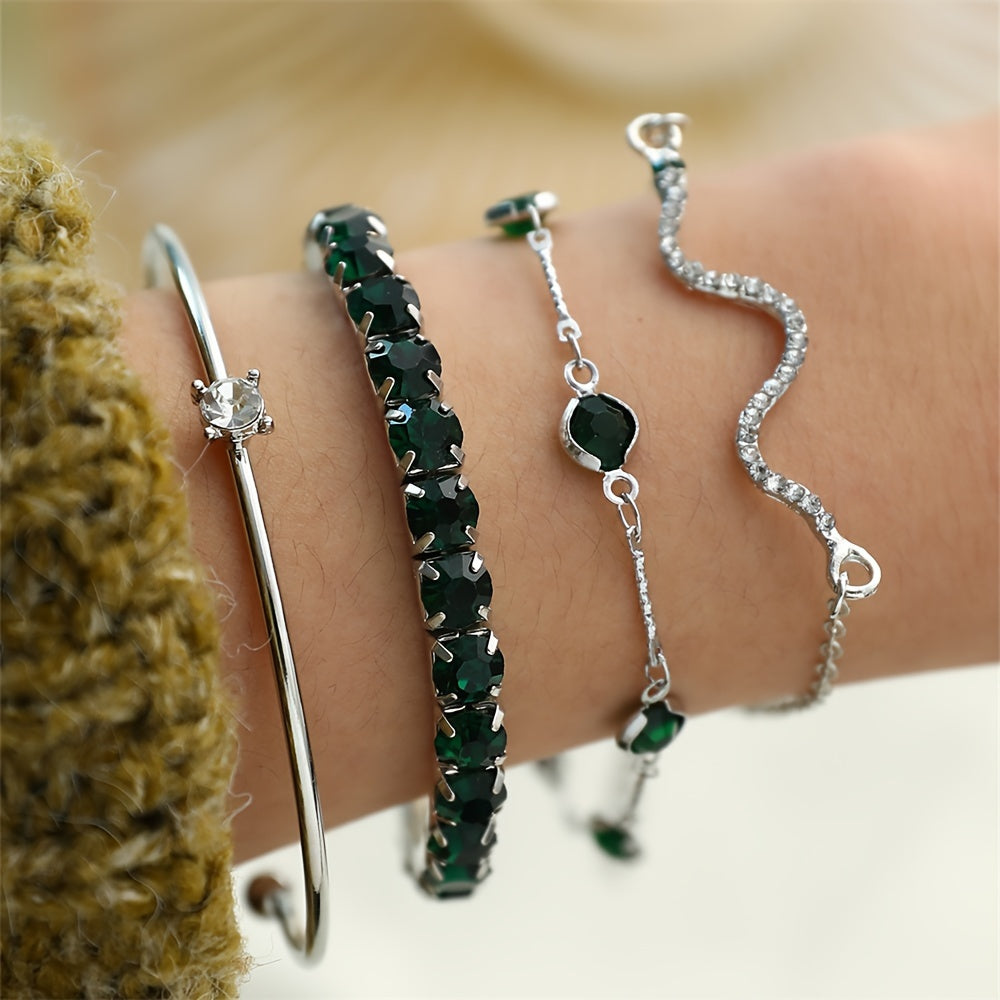 Green Rhinestone Snake Bracelet - Elastic Claw