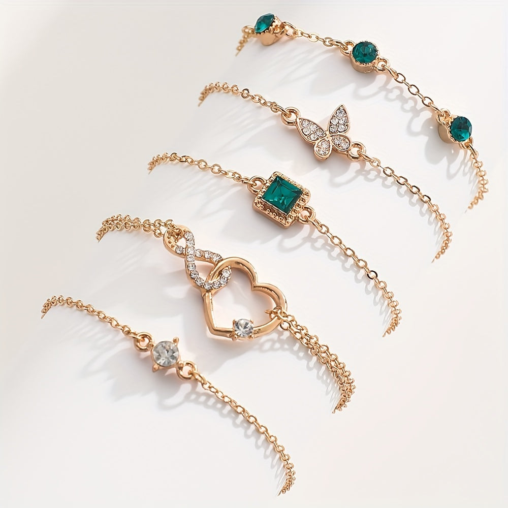 Retro Elegant Fashion Bracelet  Diamond  Infinite  Green
