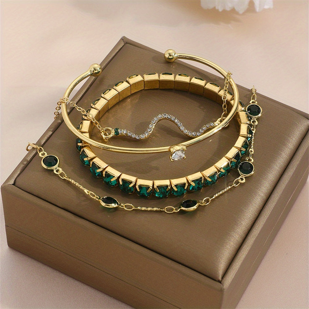 Green Rhinestone Snake Bracelet - Elastic Claw
