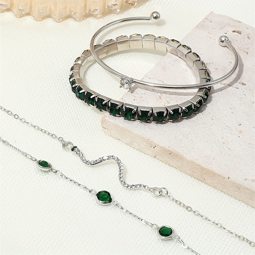 Green Rhinestone Snake Bracelet - Elastic Claw