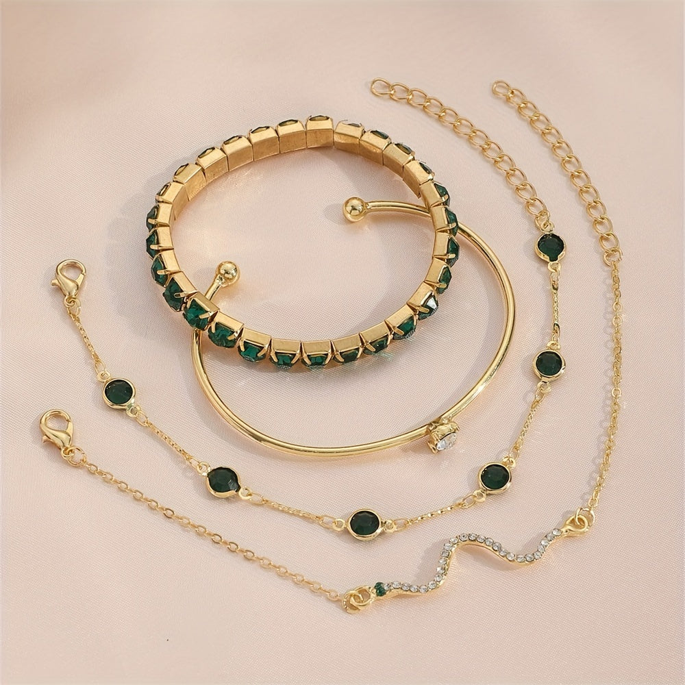 Green Rhinestone Snake Bracelet - Elastic Claw