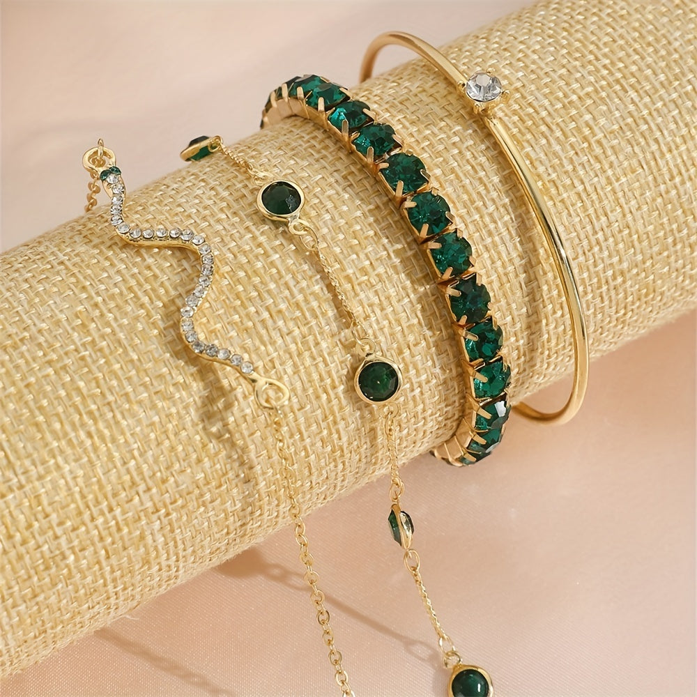 Green Rhinestone Snake Bracelet - Elastic Claw
