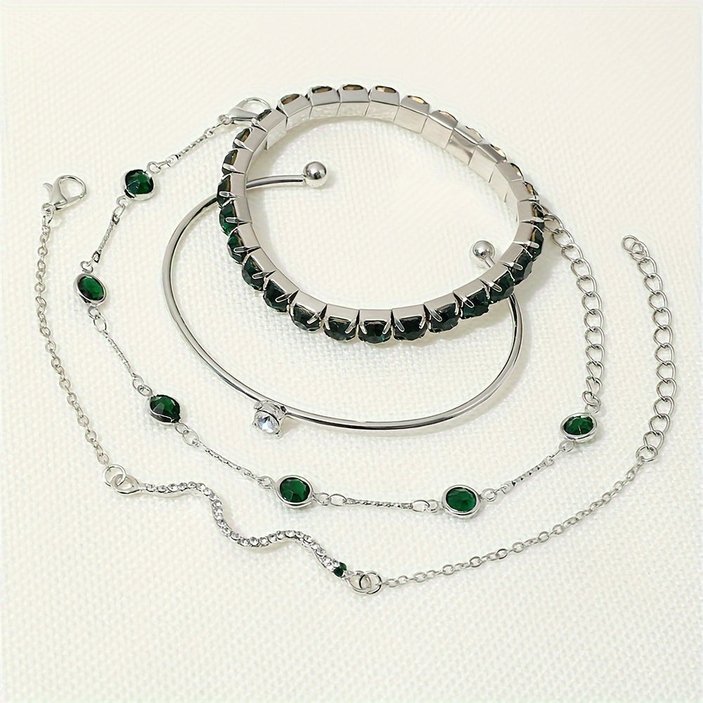 Green Rhinestone Snake Bracelet - Elastic Claw