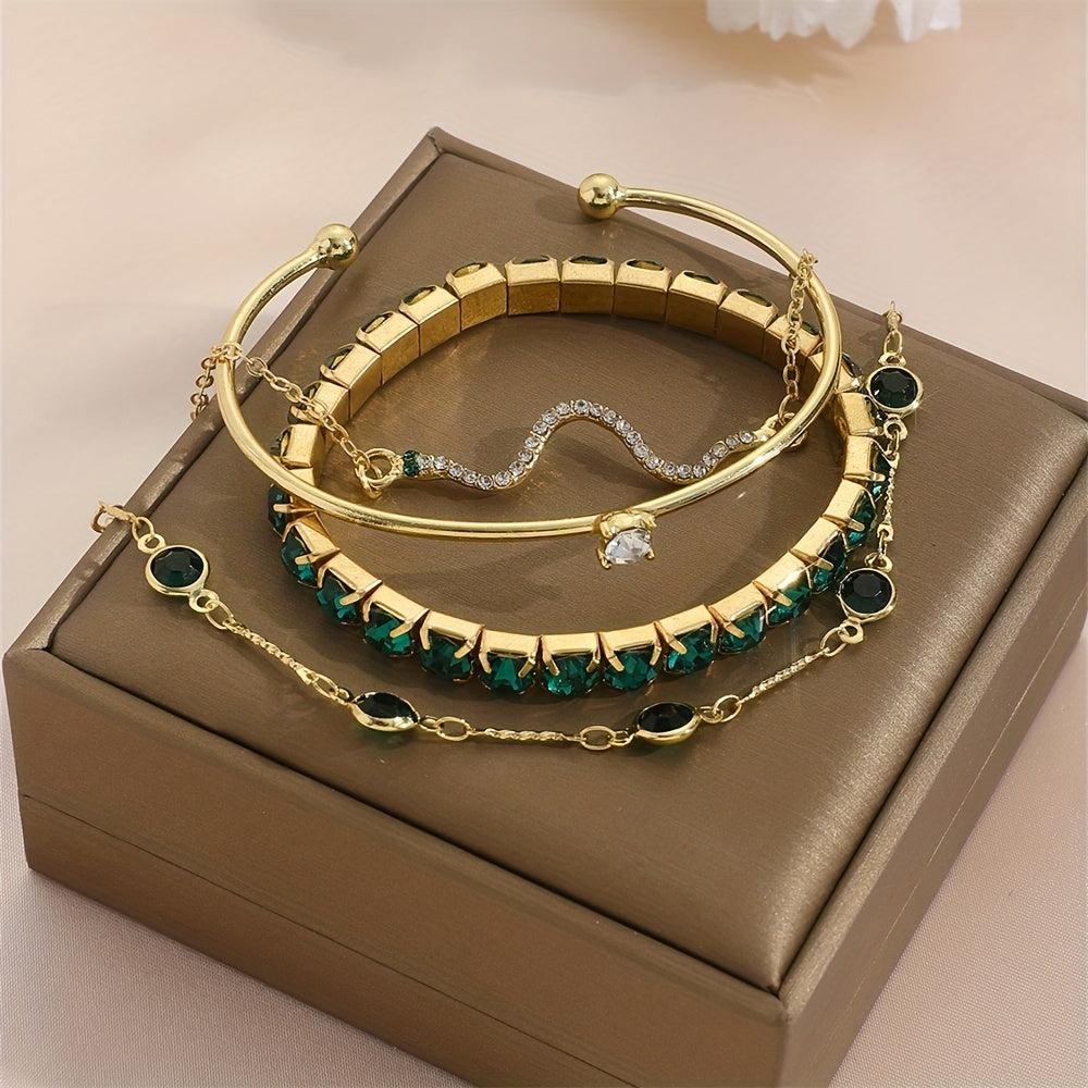 Green Rhinestone Snake Bracelet - Elastic Claw