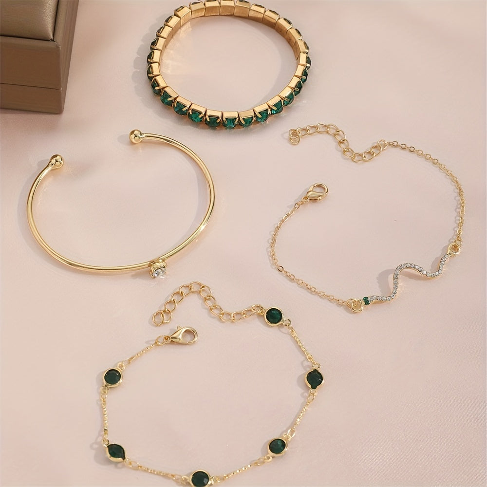 Green Rhinestone Snake Bracelet - Elastic Claw