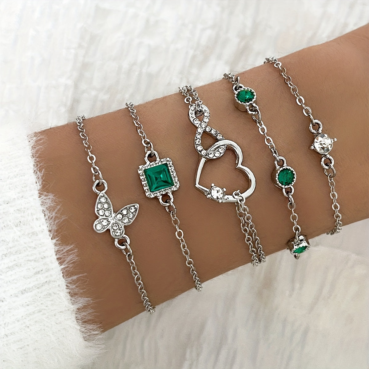 Retro Elegant Fashion Bracelet  Diamond  Infinite  Green